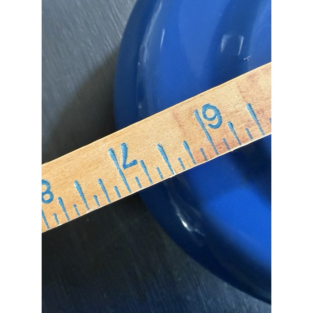 VTG Blue Enamel Saucepan Fondue Pot Mid Century Modern Wood Handle Cottage Core - Picture 6 of 6
